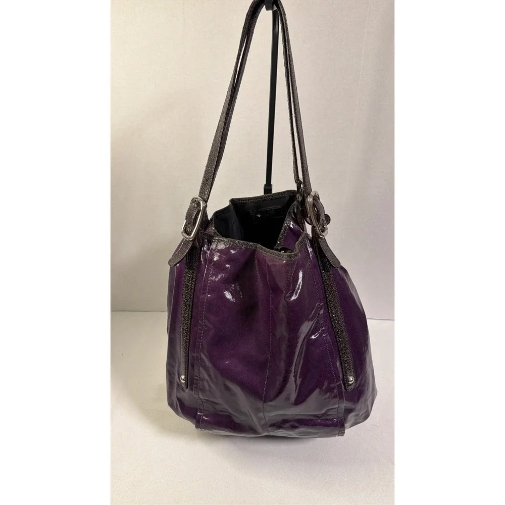Tod's Shoulder Bag Large Purple Patent  Leather Trim Hobo Tote + Luxury Italian
